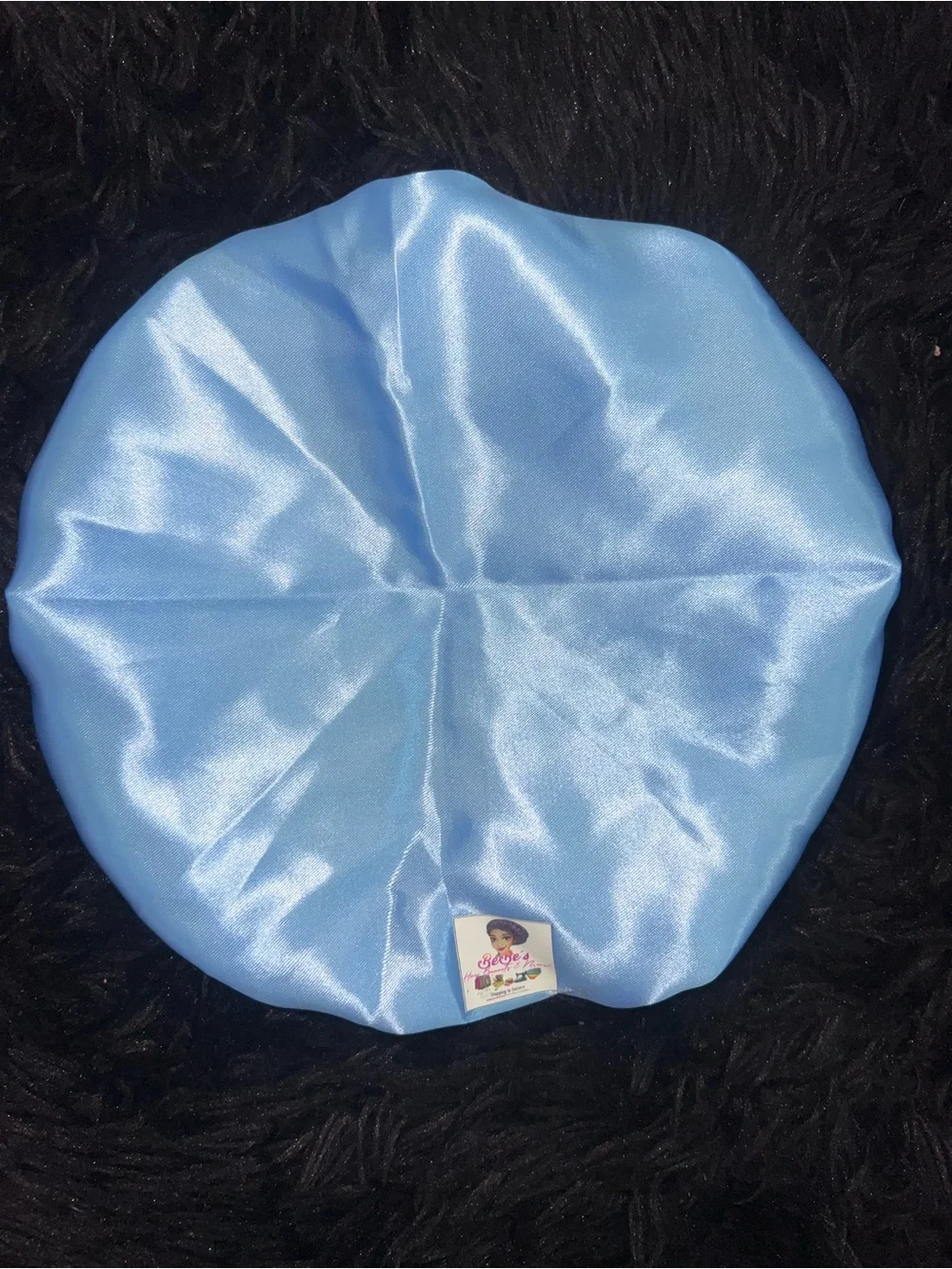 Bébé’s Hair Bonnets -Light blue and Multi-colored satin bonnet